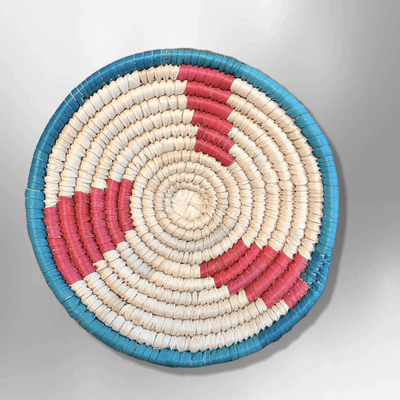 Handwoven Palm Southwestern Leaves Mini Round Three Colored Basket