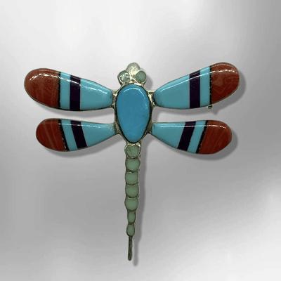 Sterling Silver Inlay Handmade Dragonfly Shape Multi Stone with Opal Pin