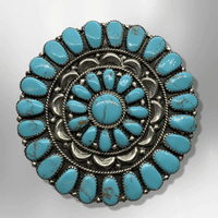 Sterling Silver Navajo Handmade Round Cluster Turquoise Large Pin and Pendant - Kachina City