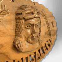 Hand Carved Olive Wood Jerusalem Christ Round Oval Wall Plaque - Kachina City