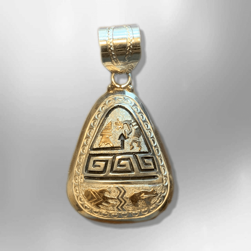 Sterling Silver Navajo Handmade 12K Gold Filled Engraved Bear Kokopelli Pendant - Kachina City