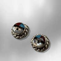 Sterling Silver Zuni Handmade Stone Inlay Small Sun Face Round Stud Earrings - Kachina City