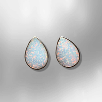 Handmade Sterling Silver Teardrop Shape Multi Opal Colors Stud Post Earrings - Kachina City
