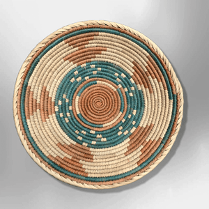 Pakistan Handwoven Palm Leaves Southwestern Medium Round Three Colored Basket - Kachina City