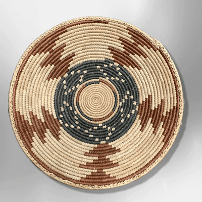 Handwoven Pakistan Palm Leaves Southwestern Medium Round Three Colored Basket