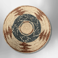 Handwoven Pakistan Palm Leaves Southwestern Medium Round Three Colored Basket - Kachina City