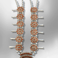 Sterling Silver Navajo Handmade Cluster Stone Reversible Squash Blossom Necklace Set - Kachina City