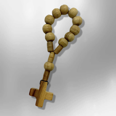 Hand Carved Genuine Olive Wood Small Cross Finger Rosary