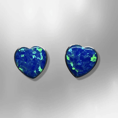 Sterling Silver Inlay HandmadeDifferent Opal Colors Stones Heart Shape Stud Earrings