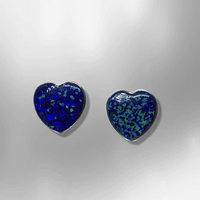 Sterling Silver Inlay HandmadeDifferent Opal Colors Stones Heart Shape Stud Earrings - Kachina City
