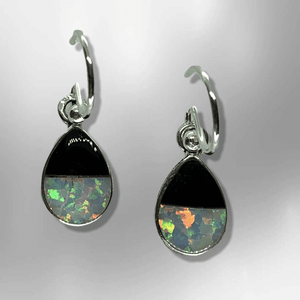 Sterling Silver Inlay Half Stones Half Opal Teardrop Shape Hook Earrings - Kachina City