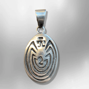 Sterling Silver Hand Engraved Man In The Maze Oval Round Pendant - Kachina City