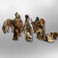 Handmade Ceramic 11 Piece Horse Hair Native Nativity Pottery Set By Luna