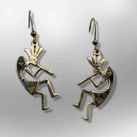 Bronze Handmade Inlay Stones Kokopelli Shape Hook Earrings - Kachina City