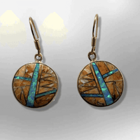 Bronze Handmade Inlay Different Stones Round Circle Hook Earrings - Kachina City