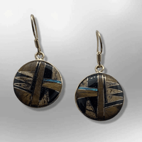 Bronze Handmade Inlay Different Stones Round Circle Hook Earrings - Kachina City