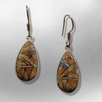 Bronze Inlay Multi-Stone Handmade Teardrop Shape Hook Earrings - Kachina City