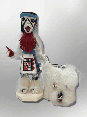 Navajo Handmade Painted Aspen Wood Six Inch Bear with Mask Kachina Doll