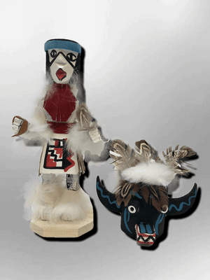 Navajo Handmade Painted Aspen Wood Six Inch Black Ogre with Mask Kachina Doll