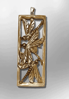 Handmade Bone Carved Long Hollow Rectangle Three Dragonfly No Paint Detailed Pendant - Kachina City