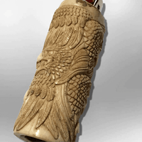 Bone Carved Handmade Eagle Head with Feathers Large Bic No Paint Detailed Lighter Case Cover - Kachina City