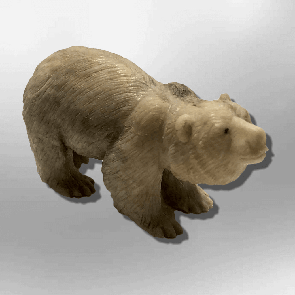 Handmade Bone Carved Full Standing Bear Body No Paint Detailed Table Fetish - Kachina City