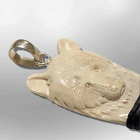 Handmade Bone Carved No Paint Bear Head with Genuine Bear Claw Detailed Pendant - Kachina City