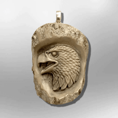 Bone Carved Handmade No Paint Eagle Head Oval Flat Back Detailed Pendant