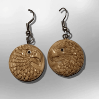 Bone Carved Round Eagle Head No Paint Handmade Detailed Hook Dangle Earrings - Kachina City