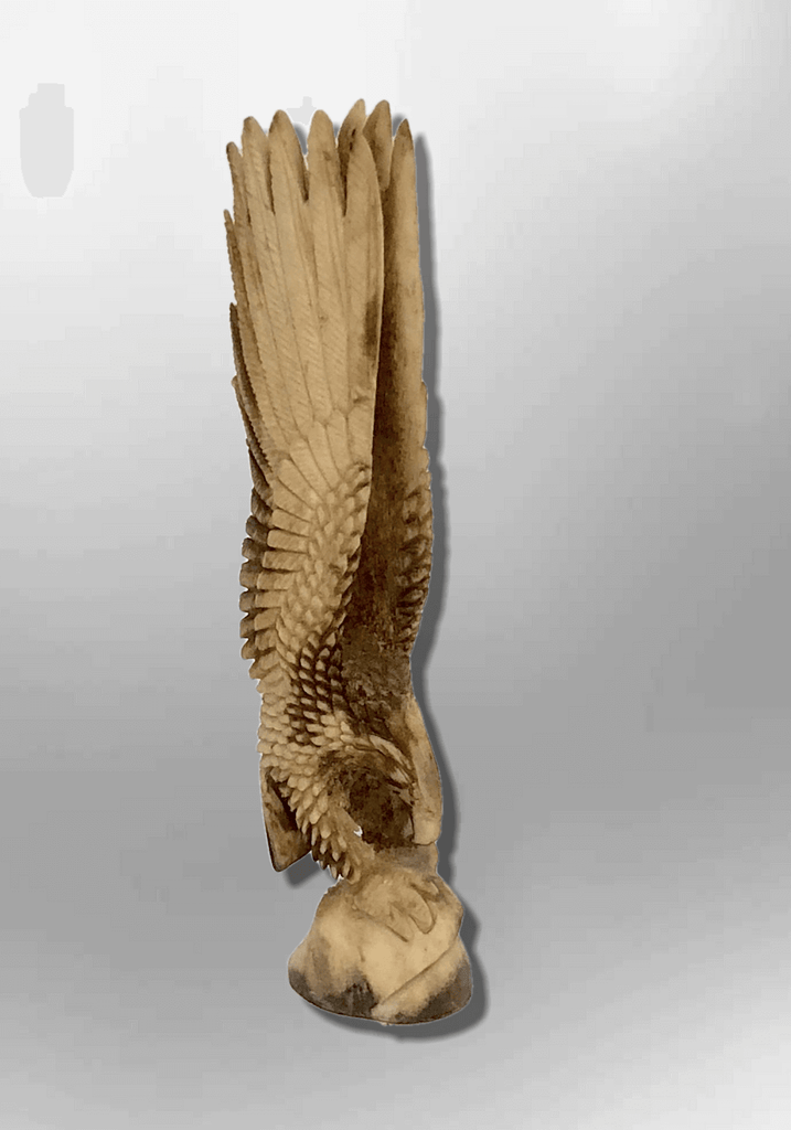 Bone Carved Handmade Full Landing Eagle Full Body No Paint Feather Detailed No Wood Base Table Fetish - Kachina City