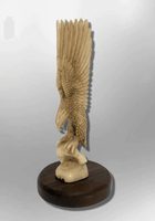 Handmade Bone Carved Full Landing Eagle Full Body No Paint Feather Detailed with Wood Base Table Fetish - Kachina City