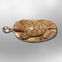 Bone Carved Handmade No Paint One Turtle with Shell Round Oval Flat Back Detailed Pendant - Kachina City