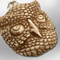 Handmade Bone Carved Owl Head Shape Curved Back No Paint Detailed Pendant - Kachina City