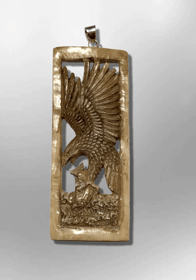 Handmade Bone Carved Long Hollow Rectangle Flying Eagle No Paint Detailed Pendant