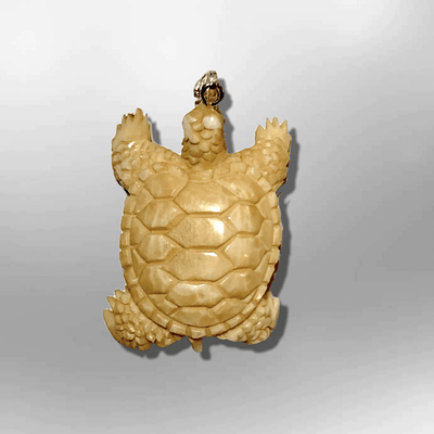 Bone Carved Handmade Small Turtle with Shell Shape No Paint Detailed Pendant
