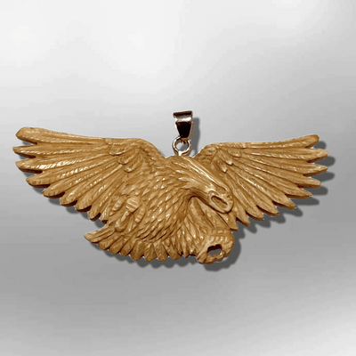 Handmade No Paint Bone Carved Flying Eagle Feathers Wide Flat Back Detailed Pendant
