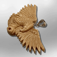 Handmade No Paint Bone Carved Flying Eagle Feathers Wide Flat Back Detailed Pendant - Kachina City