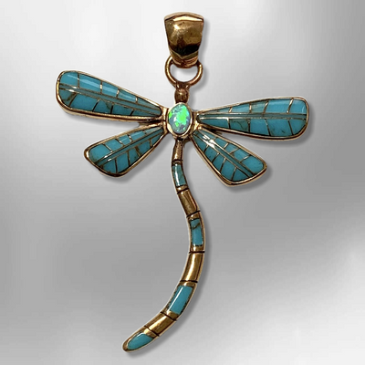 Bronze Handmade Inlay Different Stones Larger Dragonfly Pendant