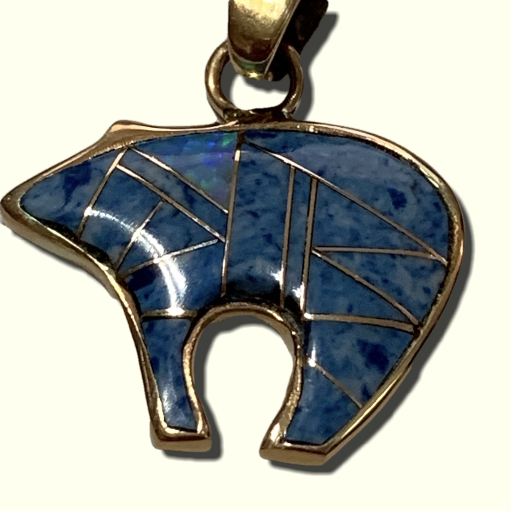 Bronze Handmade Inlay Multi-Stone Small Bear Pendant