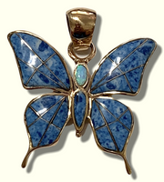 Bronze Handmade Inlay Different Stones Larger Butterfly Pendant - Kachina City