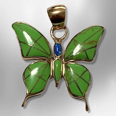Bronze Handmade Inlay Different Stones Larger Butterfly Pendant