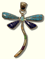 Bronze Handmade Inlay Different Stones Larger Dragonfly Pendant - Kachina City