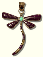 Bronze Handmade Inlay Different Stones Larger Dragonfly Pendant - Kachina City