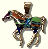 Bronze Handmade Inlay Different Stones Horse Shape Pendant - Kachina City