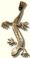 Bronze Handmade Inlay Multi-Stone Long Lizard Gecko Pendant - Kachina City