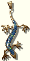 Bronze Handmade Inlay Multi-Stone Long Lizard Gecko Pendant - Kachina City
