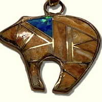 Bronze Handmade Inlay Multi-Stone Small Bear Pendant - Kachina City