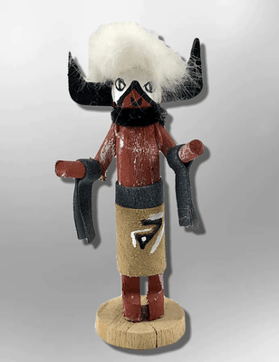Navajo Handmade Painted Aspen Wood 3'' Inch Buffalo Kachina Doll