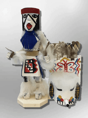 Navajo Handmade Painted Aspen Wood Six Inch Butterfly with Mask Kachina Doll