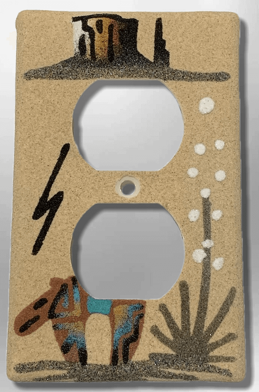 Native Handmade Navajo Sand Painting Canyon Bear Cactus Standard Duplex Outlet Plate Cover - Kachina City